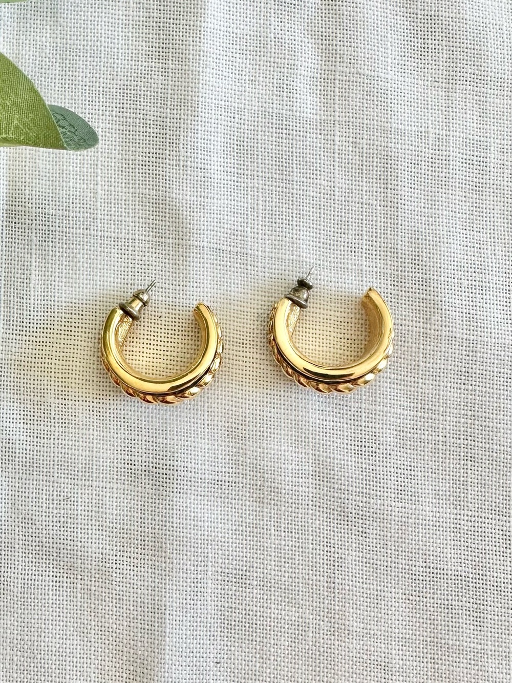 Vintage Monet gold-toned and black half hoop earrings